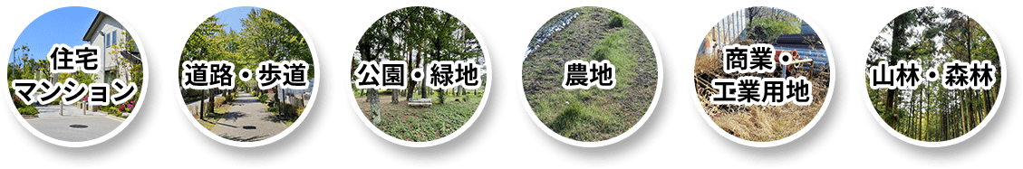 住宅 マンション 道路・歩道 公園・緑地 農地 商業・ 工業用地 山林・森林