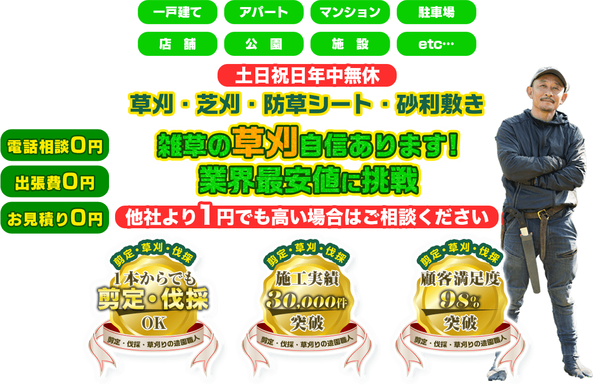 雑草の草刈自信あります! 業界最安値に挑戦